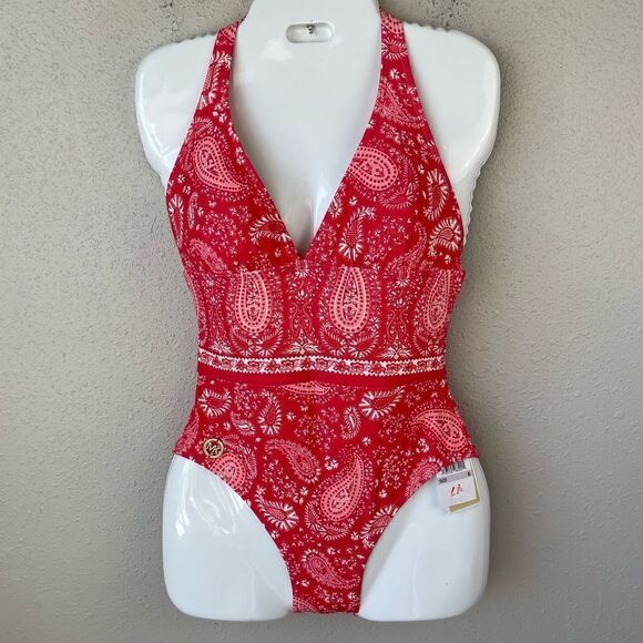 NWT MICHAEL Michael Kors Geranium Paisley One Piece Swim Suit Size 6 - Picture 1 of 4